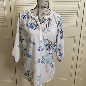 Croft & Barrow white blue purple floral blouse 3/4 sleeve